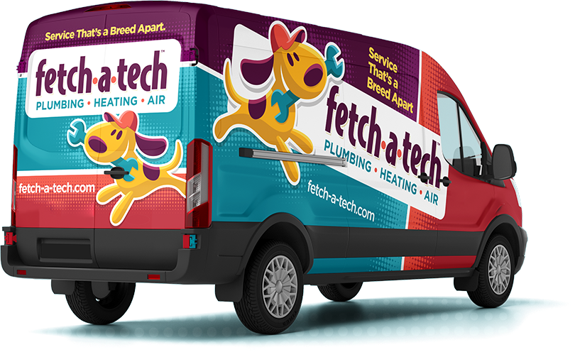 A brightly branded Fetch‑A‑Tech service van is parked in Las Vegas, showcasing the company’s trusted plumbing, heating, and air expertise. The van features a friendly cartoon dog mascot and the slogan "Service That's a Breed Apart," proudly reflecting this honest, family-owned team's commitment to comfort and helpful solutions for your home or business. ACLV HEATING & COOLING expertise is also highlighted, assuring you’re in caring hands with local professionals who put your needs first.